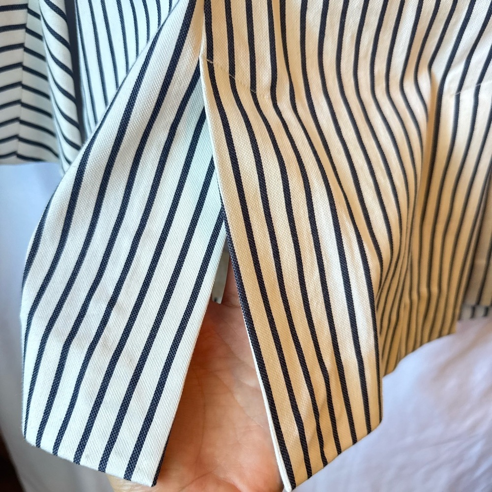 Cabi Striped Blazer Size 4 White Black Ruffle Sleeve Chic Jacket - Picture 5 of 8